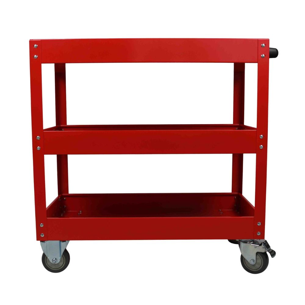 3 tier steel cart with double drawer lockable trolly.