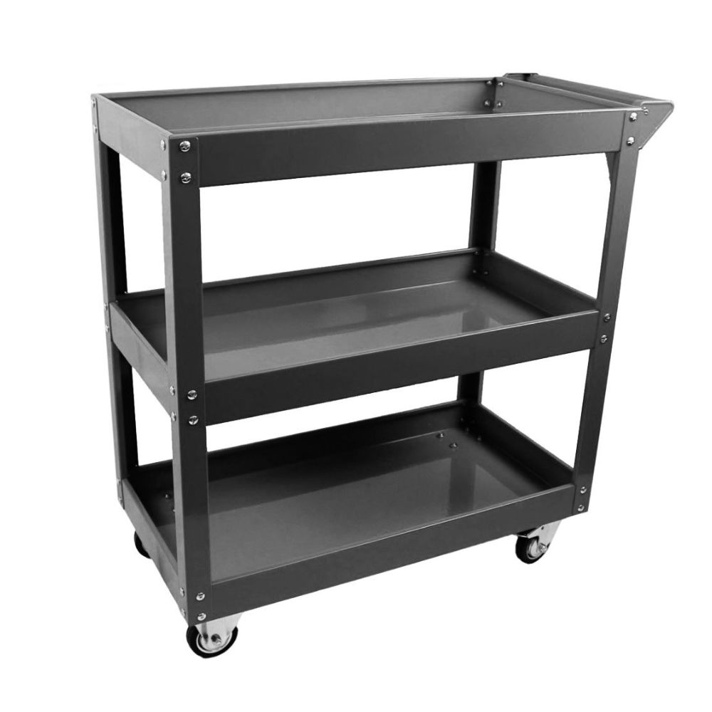 3-Tier Black Tool Cart Trolley Workshop Garage Storage Organizer Steel