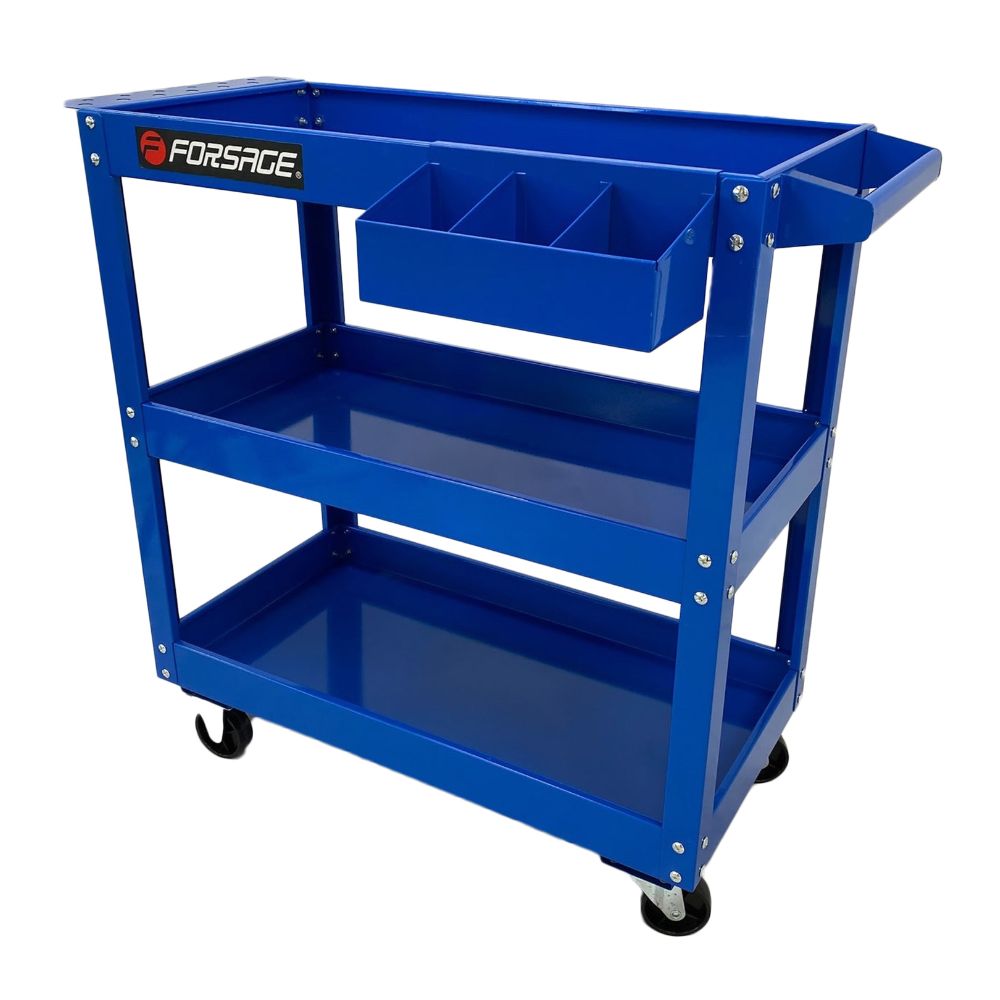 3-Tier Blue Tool Cart Trolley Workshop Garage Storage Organizer Steel