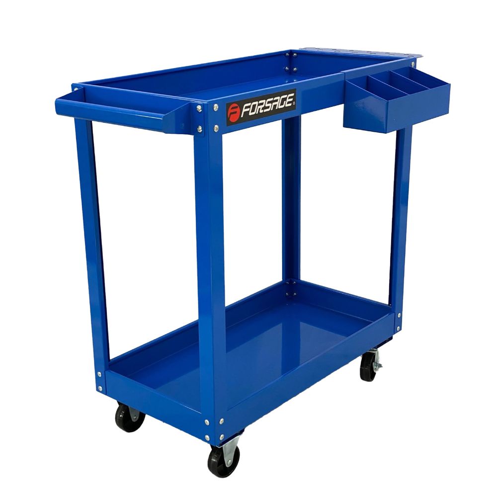 2-Tier Blue Tool Cart Trolley Workshop Garage Storage
