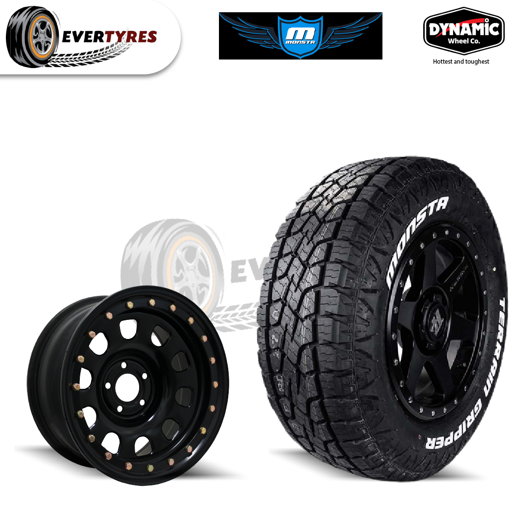 Monsta Terrain Gripper Tyres & Dynamic Steel Imitation Beadlock Black D