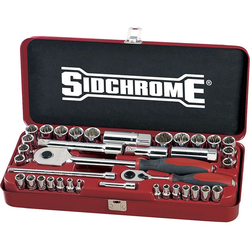 Sidchrome Socket Set 1/4&1/2 Metric/AF 37 Piece
