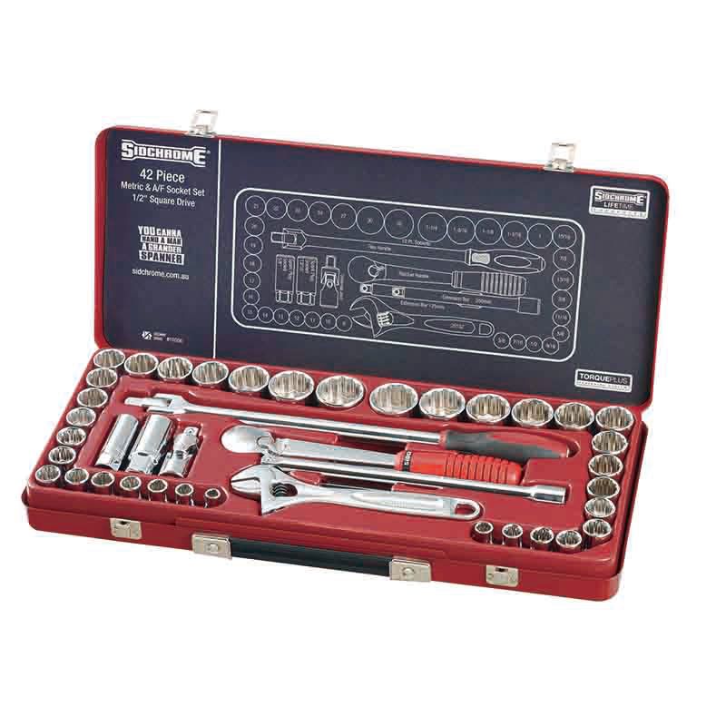 Sidchrome 42 Piece 1/2 Drive Socket Set With Adjustable Wrench