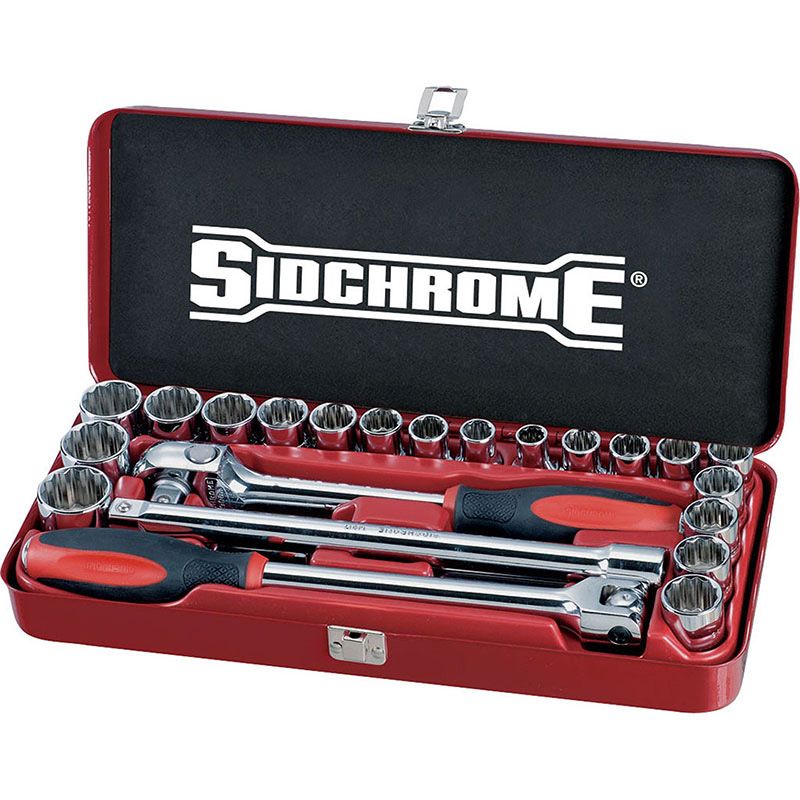 Sidchrome Set Socket 1/2 Drive AF/Metric 24 Pieces